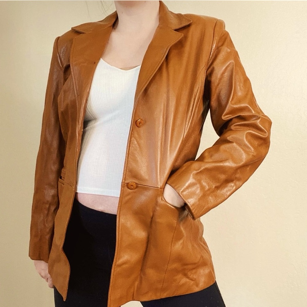 Vintage 100% Leather Brown Oversized Boyfriend Blazer by Classiques Entier